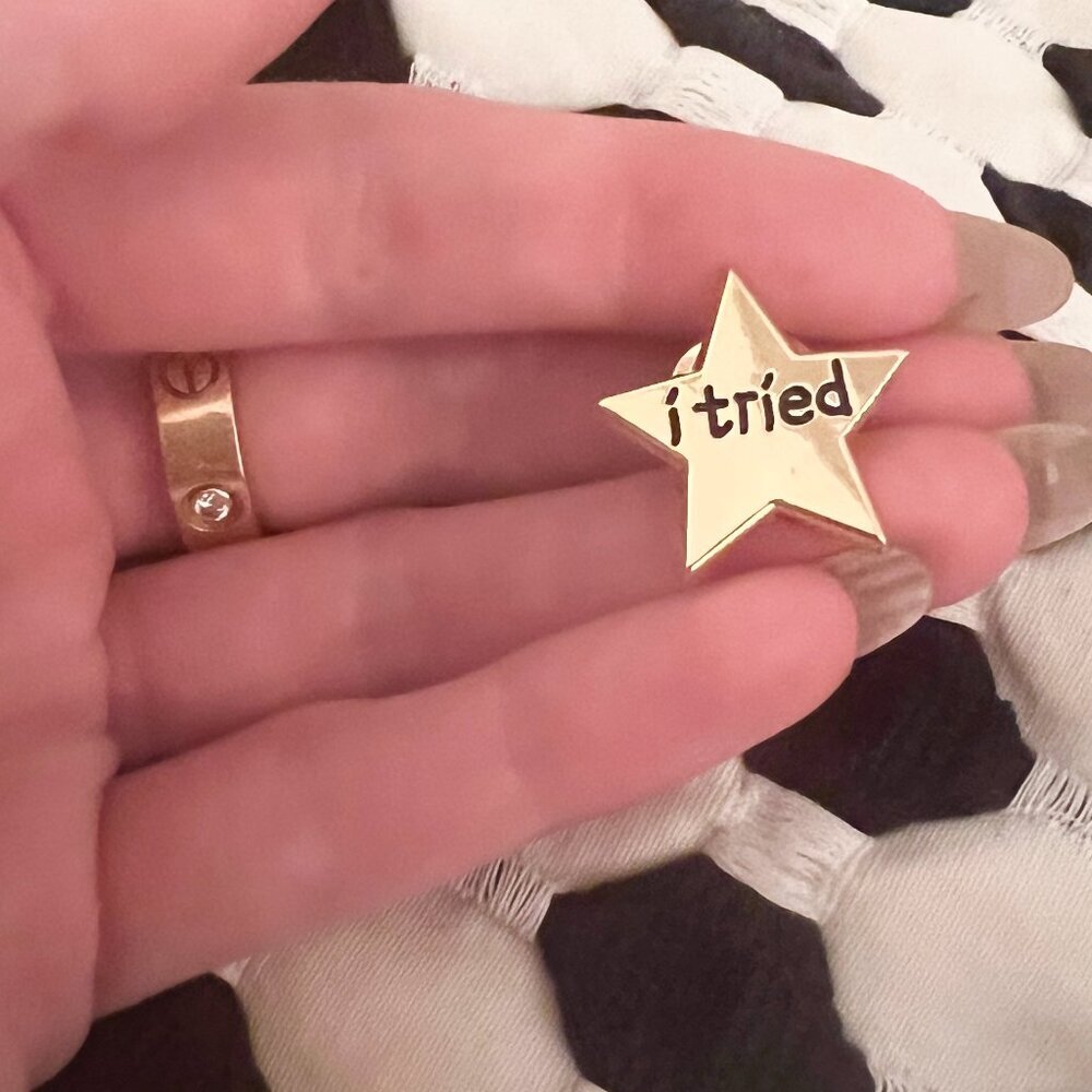 "I Tried" Gold Star Enamel Pin - Picture 3 of 4